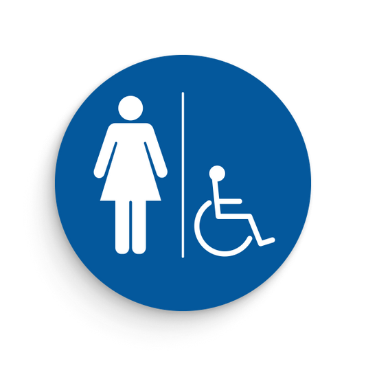 California Restroom Circle Signs for Women with disabled icon