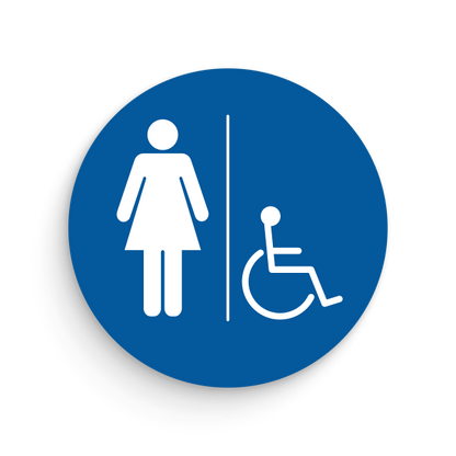California Restroom Circle Signs for Women with disabled icon