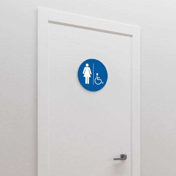 California Restroom Circle Signs for Women with disabled icon